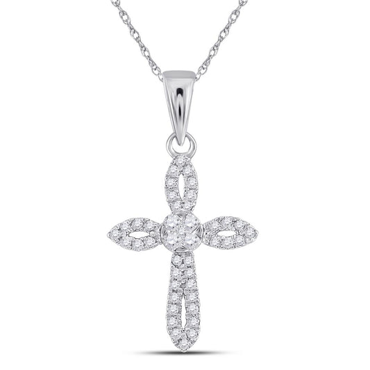 14k White Gold Round Diamond Cross Pendant 1/6 Cttw