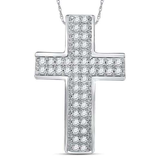 14k White Gold Round Diamond Cross Pendant 1/2 Cttw