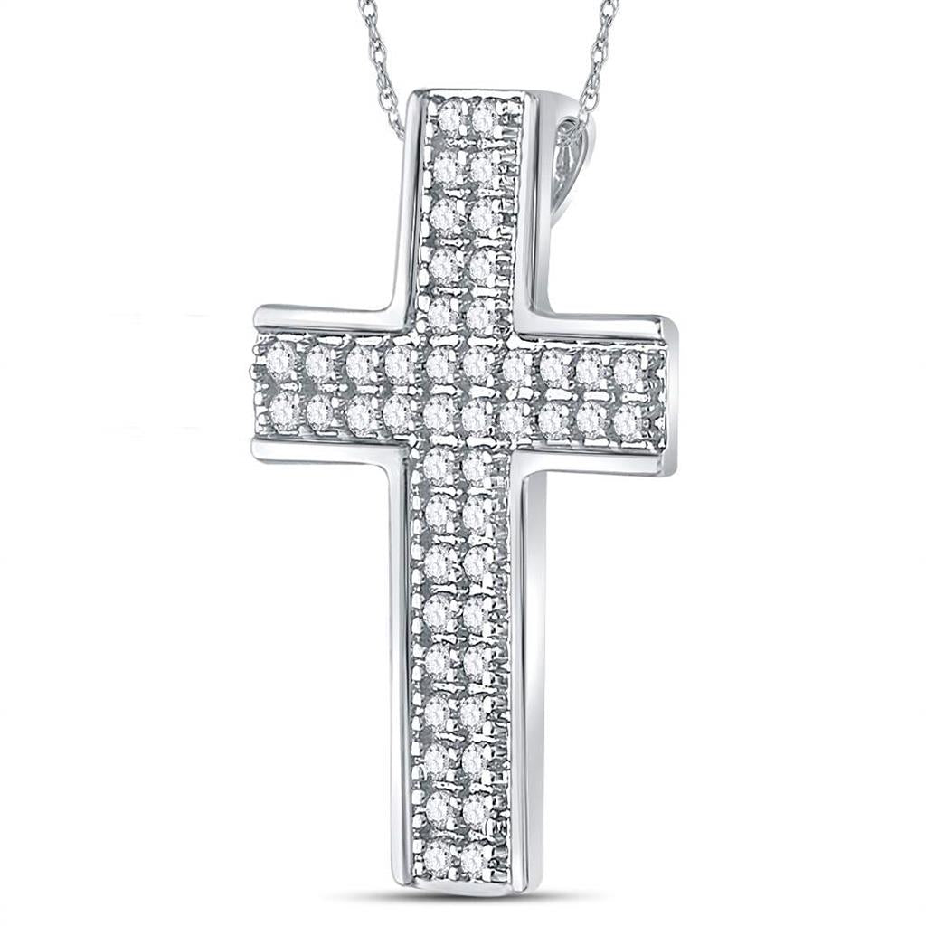 14k White Gold Round Diamond Cross Pendant 1/2 Cttw