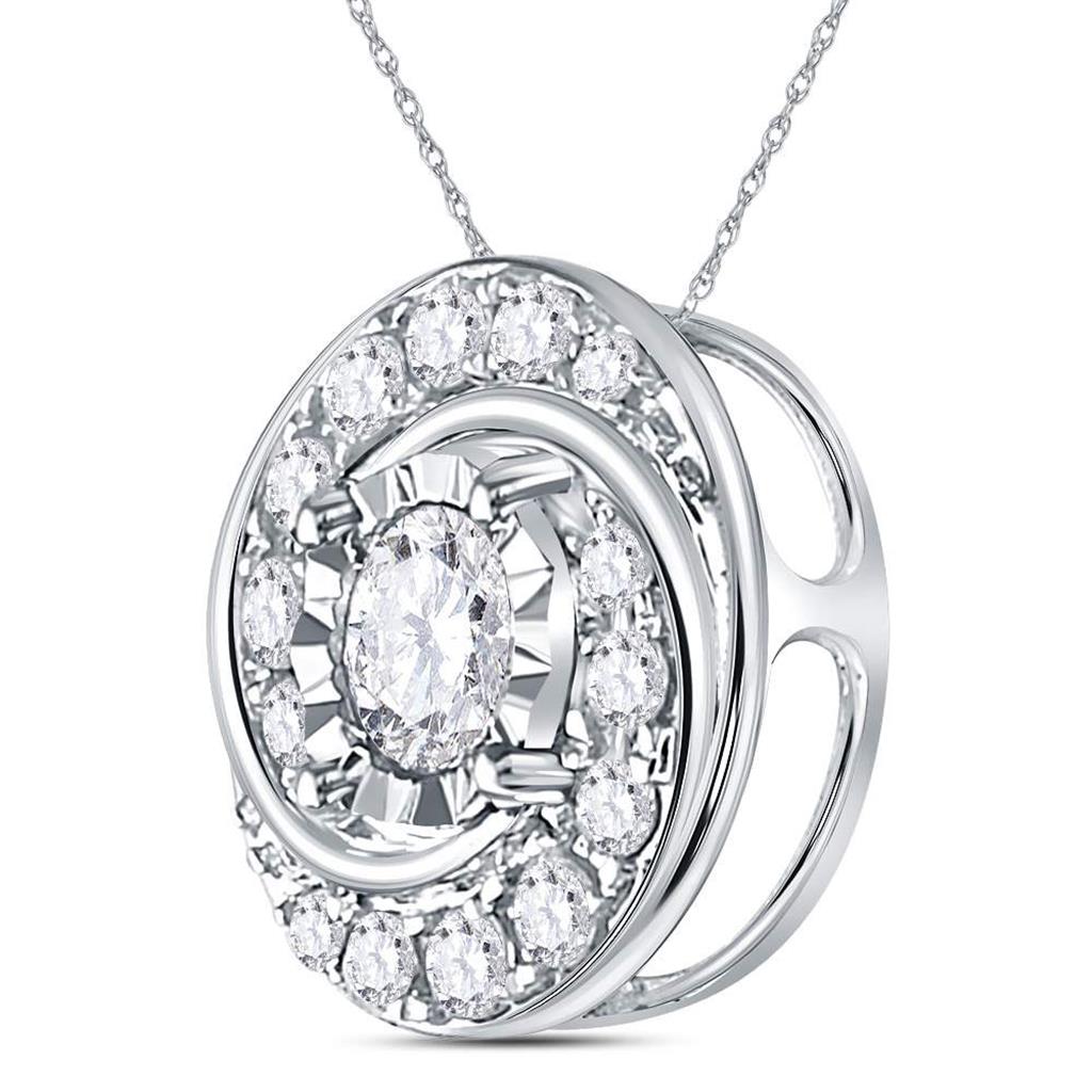 14k White Gold Round Diamond Swirl Solitaire Pendant 1/2 Cttw