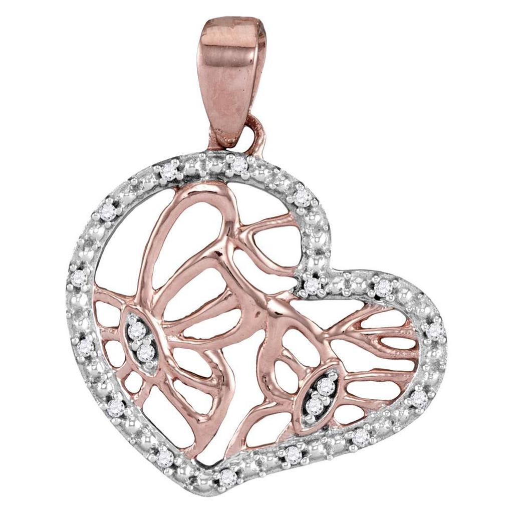 14k Rose Gold Round Diamond Heart Butterfly Pendant 1/20 Cttw