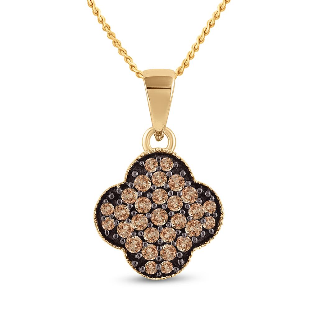 10k Yellow Gold Round Brown Diamond Cluster Pendant 1/4 Cttw