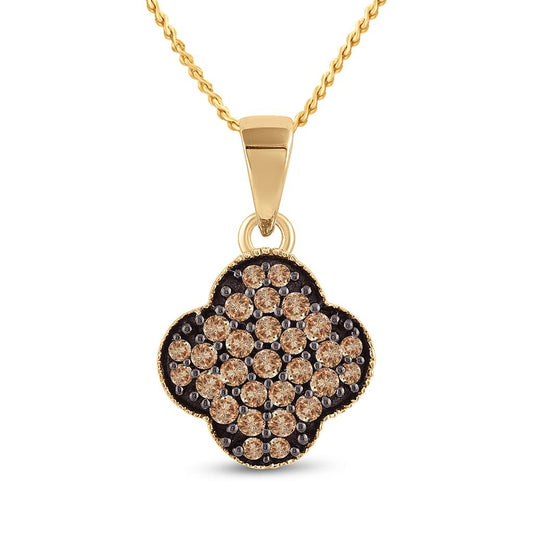 10k Yellow Gold Round Brown Diamond Cluster Pendant 1/4 Cttw