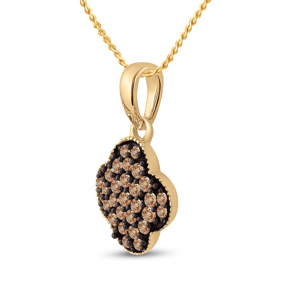 10k Yellow Gold Round Brown Diamond Cluster Pendant 1/4 Cttw