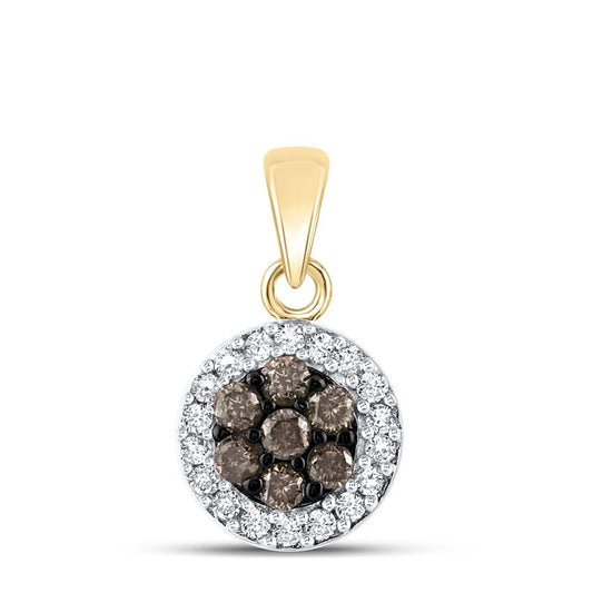 10k Yellow Gold Brown Diamond Cluster Pendant 3/8 Cttw