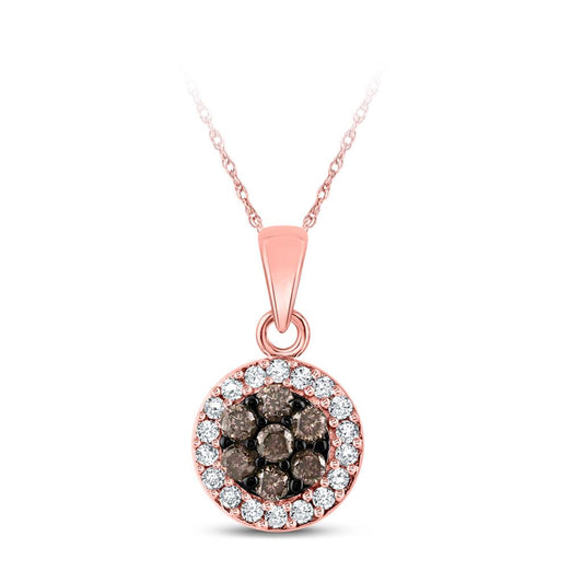 10k Rose Gold Brown Diamond Cluster Pendant 3/8 Cttw