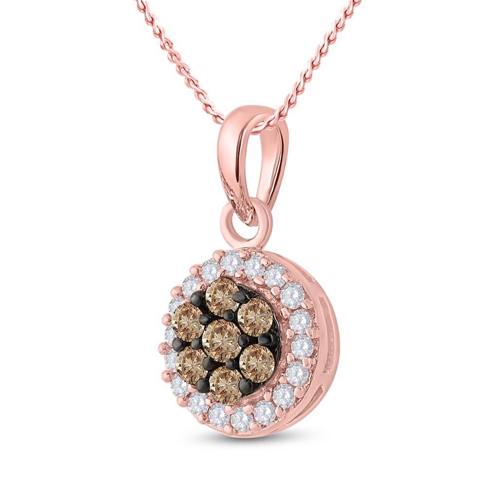 10k Rose Gold Brown Diamond Cluster Pendant 3/8 Cttw