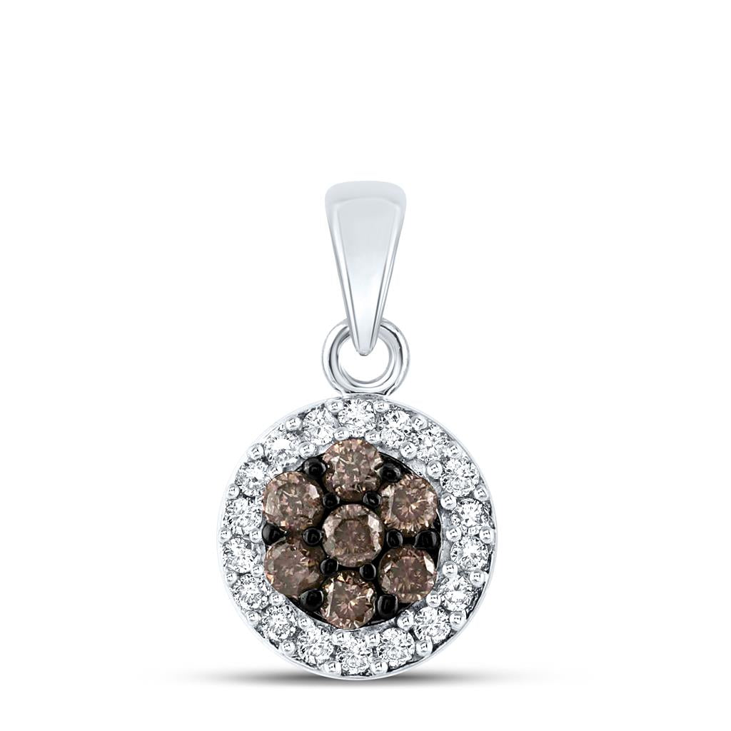 14k White Gold Brown Diamond Cluster Pendant 3/8 Cttw