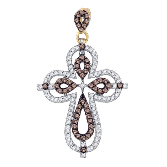 10k Yellow Gold Round Brown Diamond Cross Pendant 1/2 Cttw