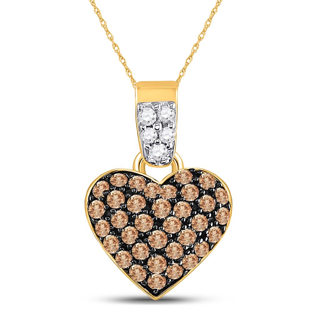 10k Yellow Gold Brown Cluster Diamond Heart Pendant 3/8 Cttw