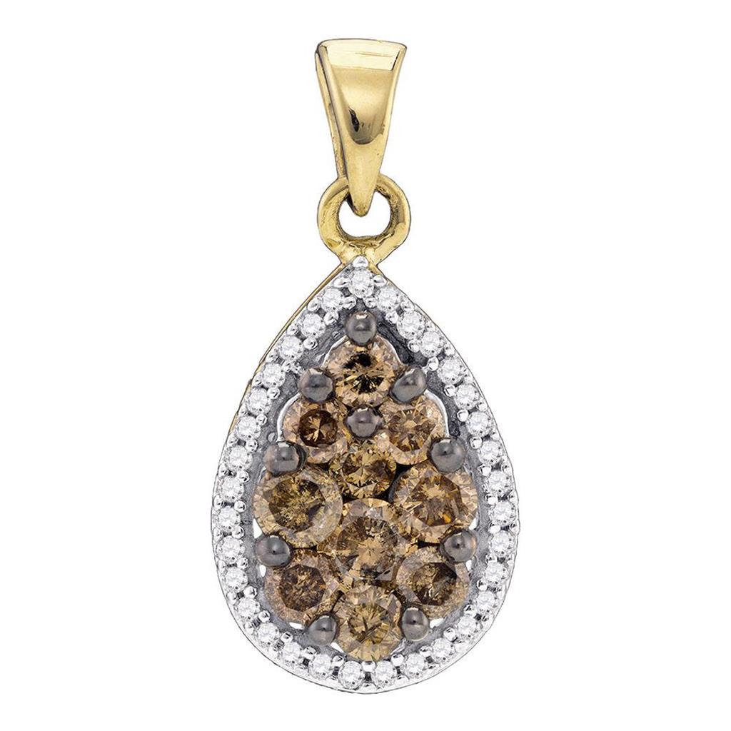 10k Yellow Gold Round Brown Diamond Teardrop Pendant 3/4 Cttw