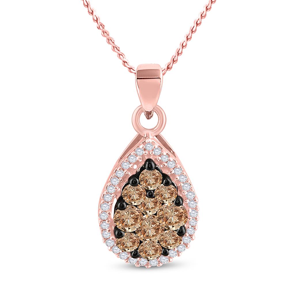 10k Rose Gold Round Brown Diamond Teardrop Pendant 3/4 Cttw