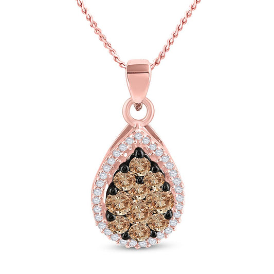 10k Rose Gold Round Brown Diamond Teardrop Pendant 3/4 Cttw