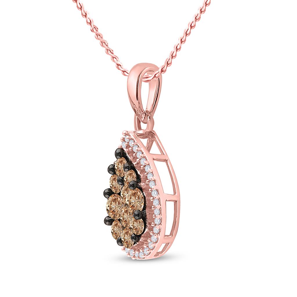 10k Rose Gold Round Brown Diamond Teardrop Pendant 3/4 Cttw