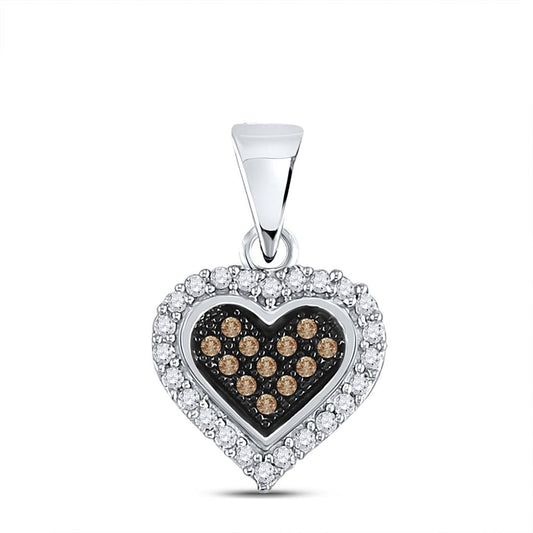 14k White Gold Brown Diamond Heart Cluster Pendant 1/8 Cttw