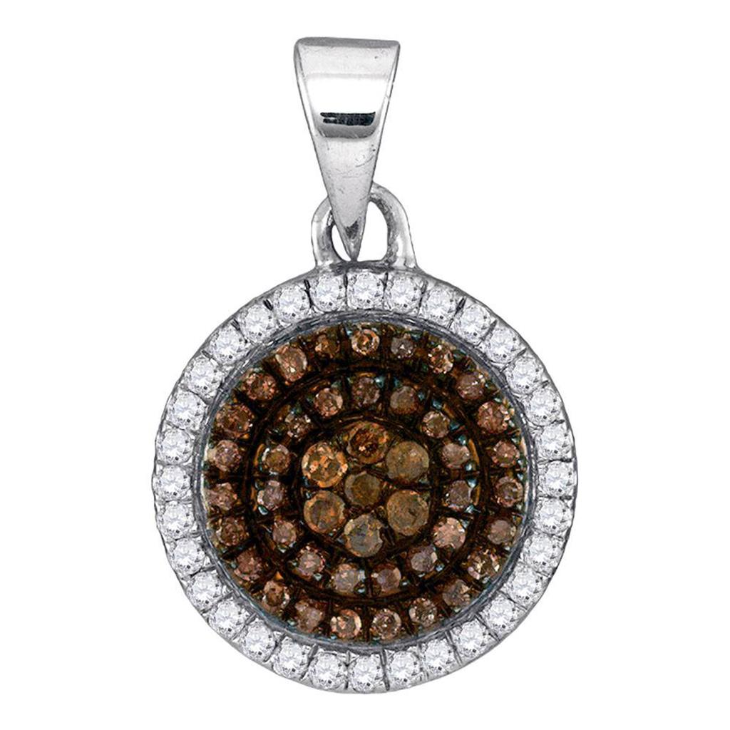 14k White Gold Brown Diamond Circle Cluster Pendant 1/3 Cttw