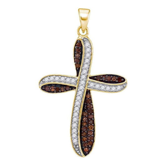 10k Yellow Gold Round Brown Diamond Cross Pendant 1/2 Cttw