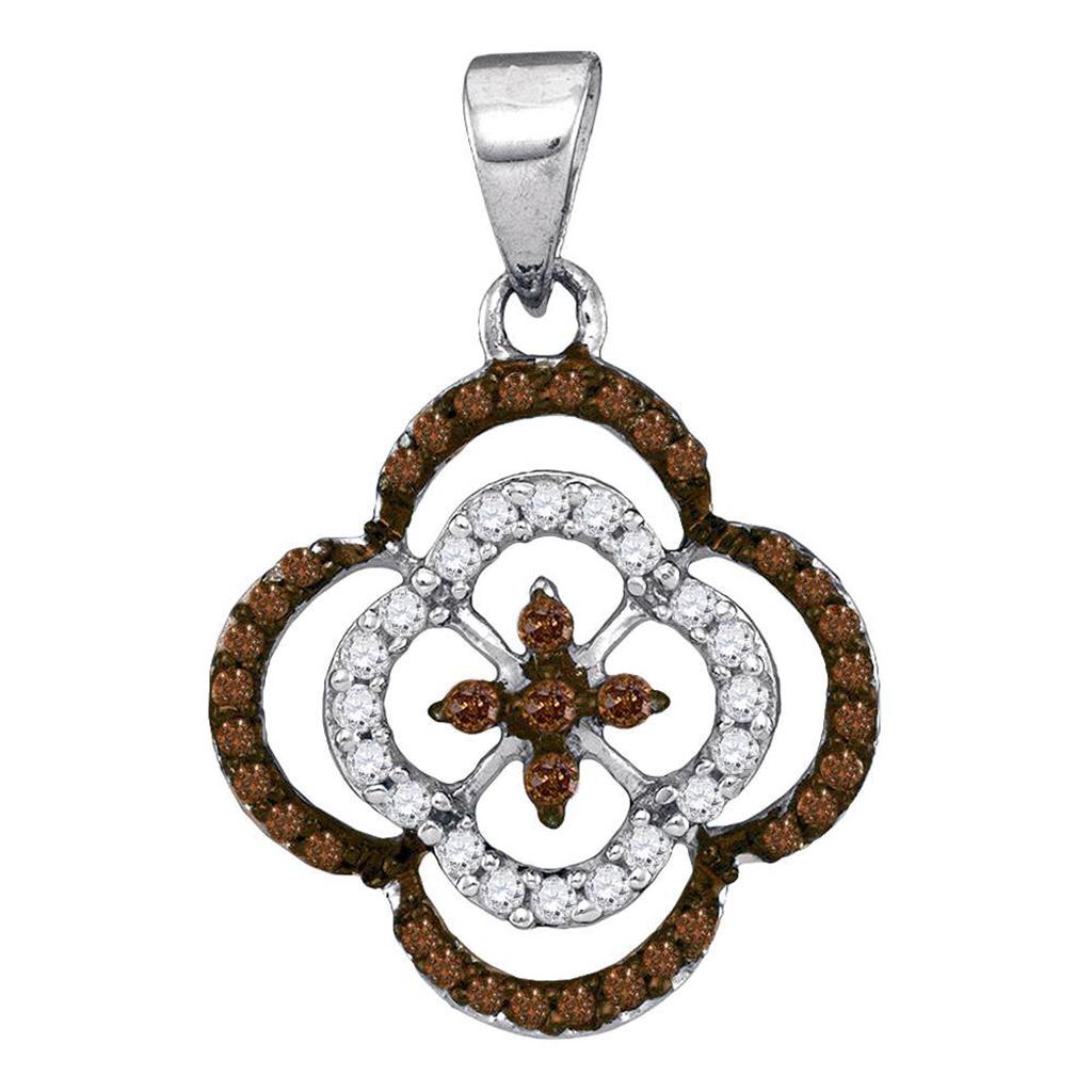 14k White Gold Brown Diamond Quatrefoil Cluster Pendant 1/4 Cttw