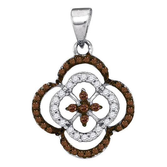 14k White Gold Brown Diamond Quatrefoil Cluster Pendant 1/4 Cttw