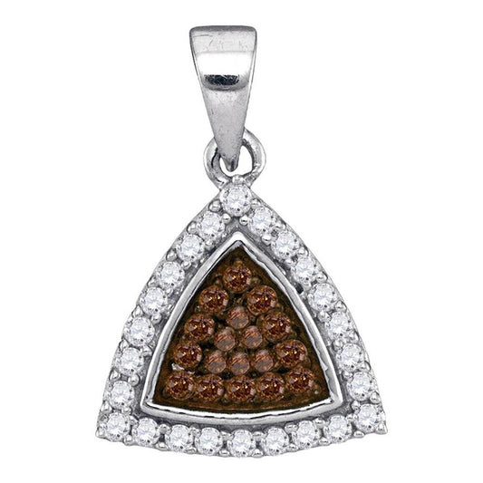 14k White Gold Brown Diamond Triangle Cluster Pendant 1/3 Cttw