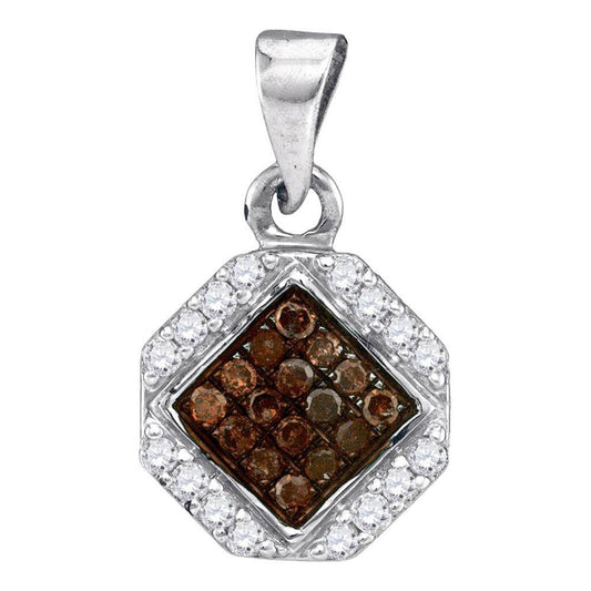 14k White Gold Brown Diamond Geometric Cluster Pendant 1/4 Cttw