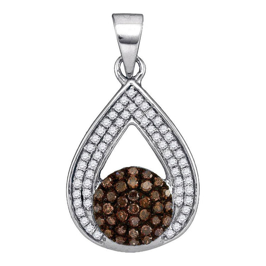 14k White Gold Brown Diamond Teardrop Cluster Pendant 1/3 Cttw