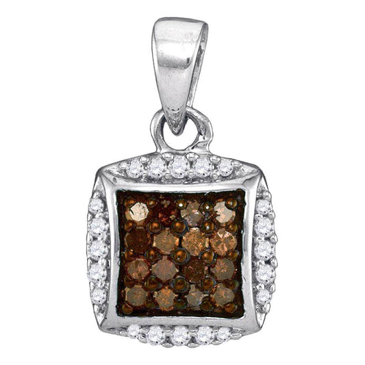 14k White Gold Brown Diamond Square Cluster Pendant 1/4 Cttw