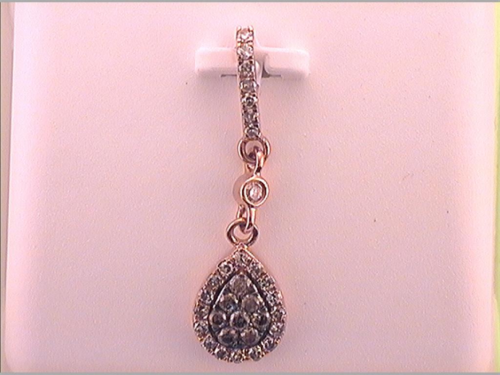 10k Rose Gold Round Brown Diamond Teardrop Pendant 1/3 Cttw