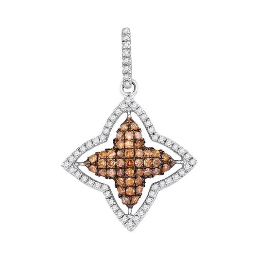 14k White Gold Round Brown Diamond Star Frame Pendant 1/2 Cttw