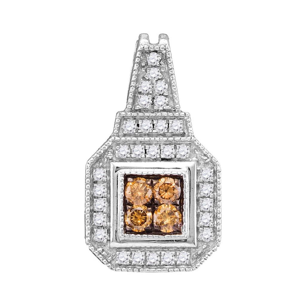 14k White Gold Brown Diamond Square Cluster Pendant 1/3 Cttw