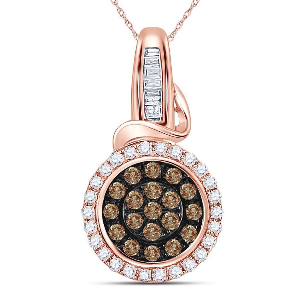 10k Rose Gold Round Brown Diamond Fashion Cluster Pendant 3/8 Cttw