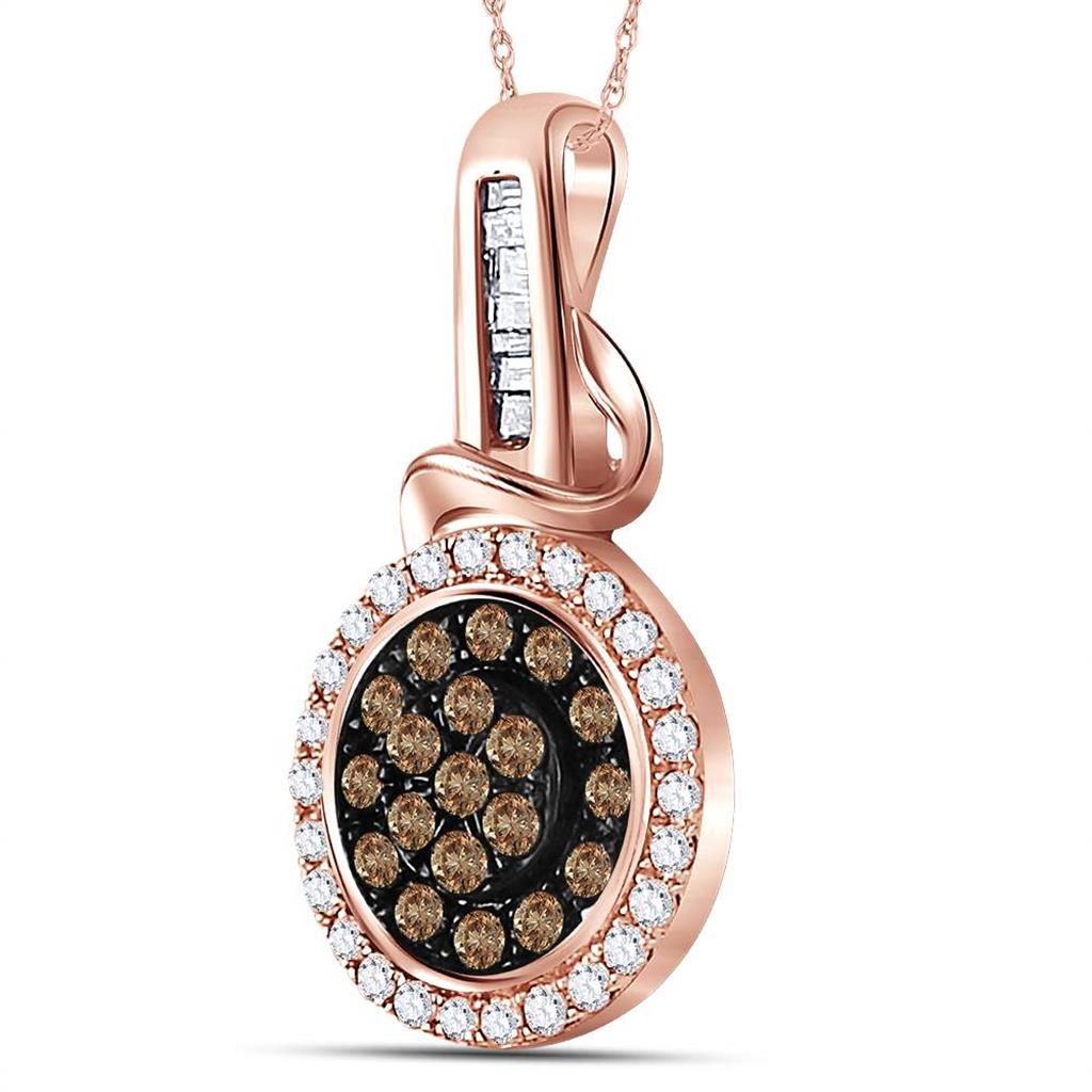 10k Rose Gold Round Brown Diamond Fashion Cluster Pendant 3/8 Cttw