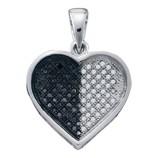 14k White Gold Black Diamond Heart Cluster Pendant 1/4 Cttw