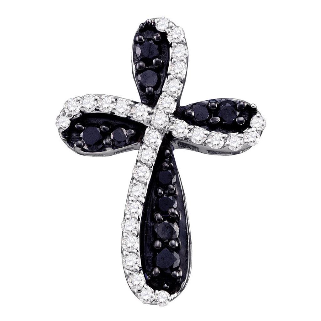 14k White Gold Black Diamond Cross Crucifix Charm Pendant 1 Cttw