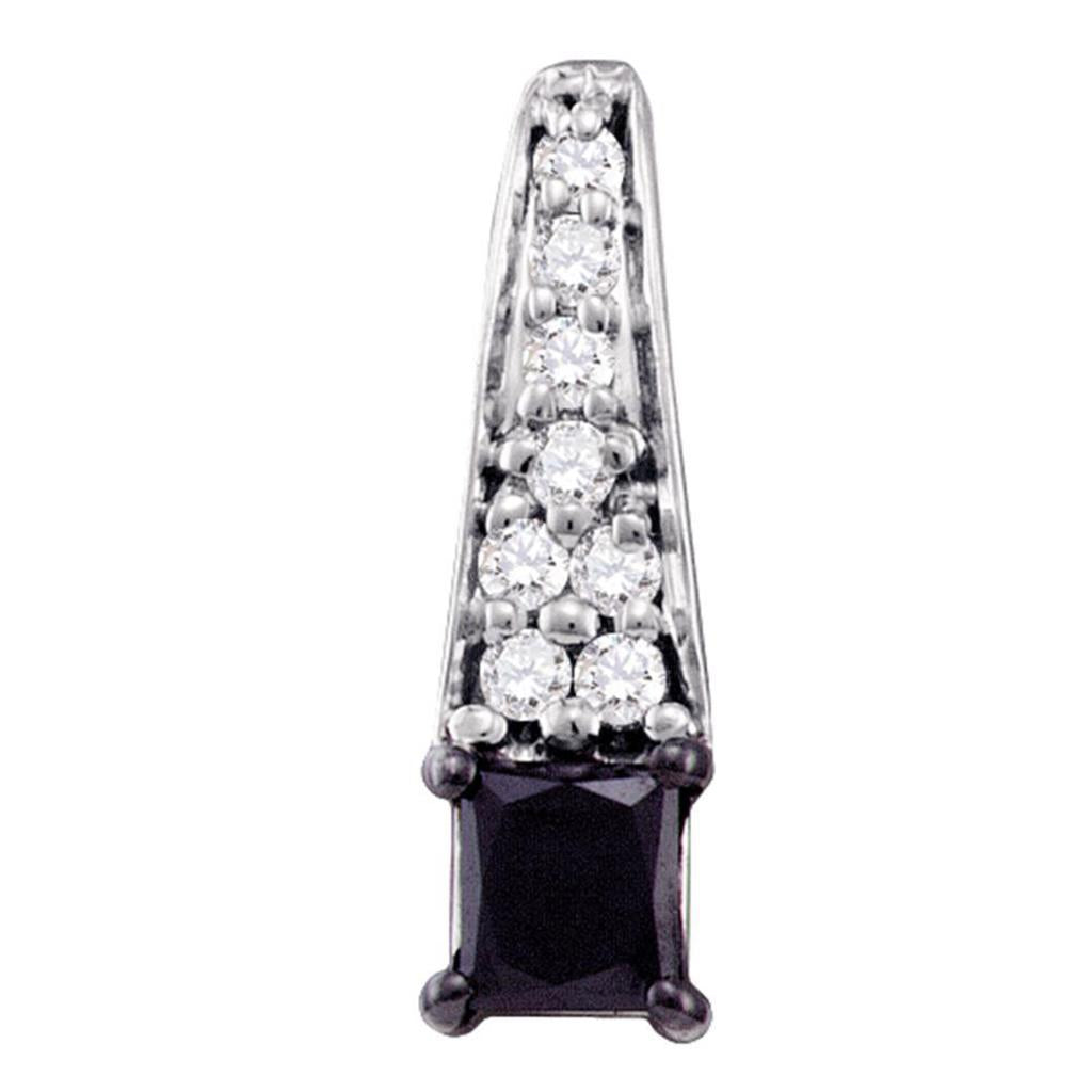 14k White Gold Princess Black Diamond Solitaire Pendant 1/2 Cttw