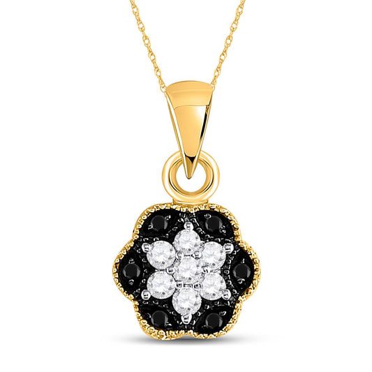 14k Yellow Gold Black Diamond Hexagon Cluster Pendant 1/5 Cttw