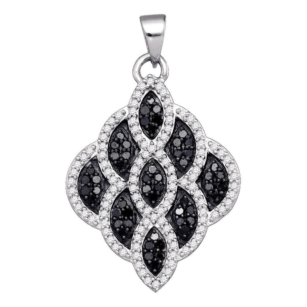 14k White Gold Black Diamond Honeycomb Cluster Pendant 5/8 Cttw