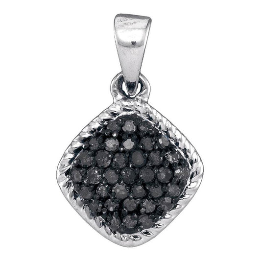 14k White Gold Round Black Diamond Cluster Pendant 1/4 Cttw