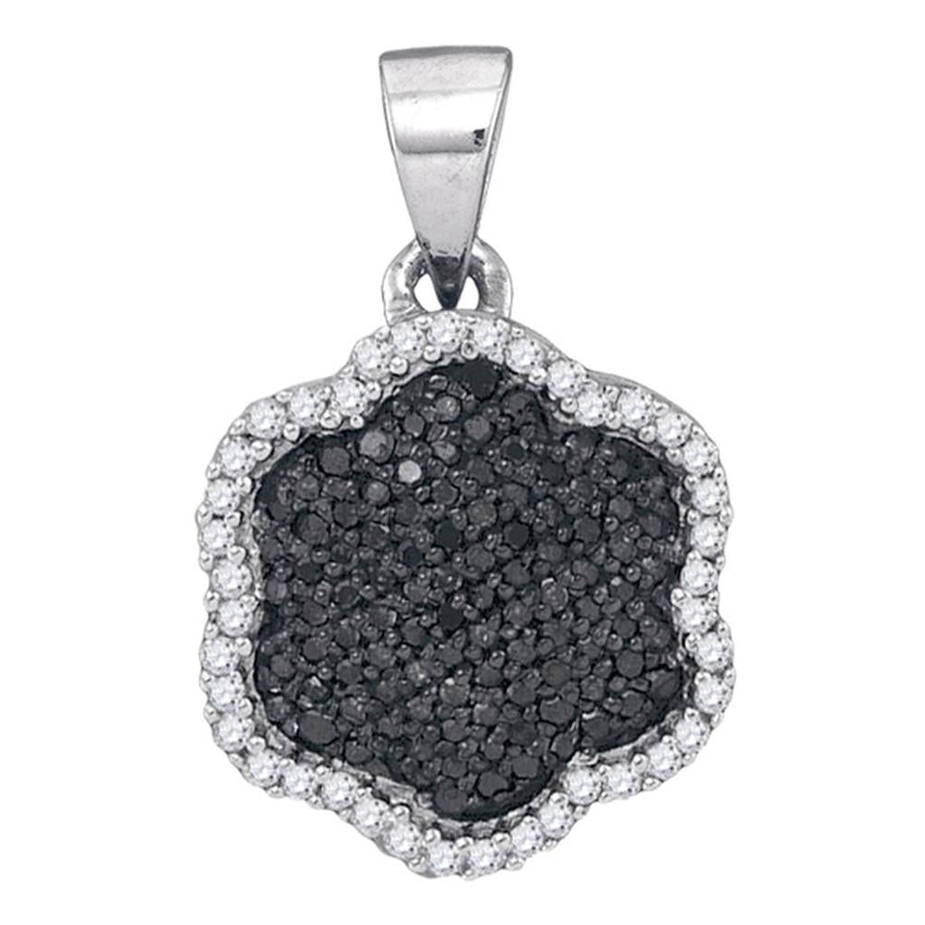 14k White Gold Black Diamond Hexagon Cluster Pendant 1/4 Cttw