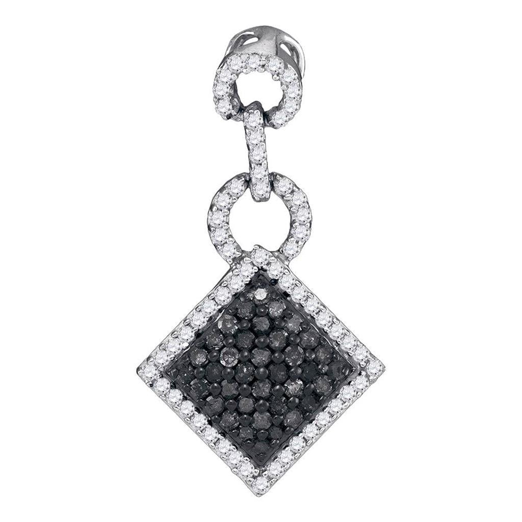 14k White Gold Black Round Cluster Diamond Pendant