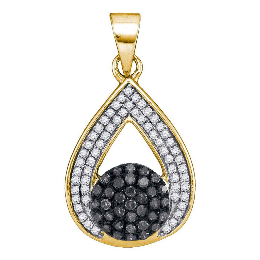 10k Yellow Gold Black Diamond Teardrop Cluster Pendant 1/3 Cttw