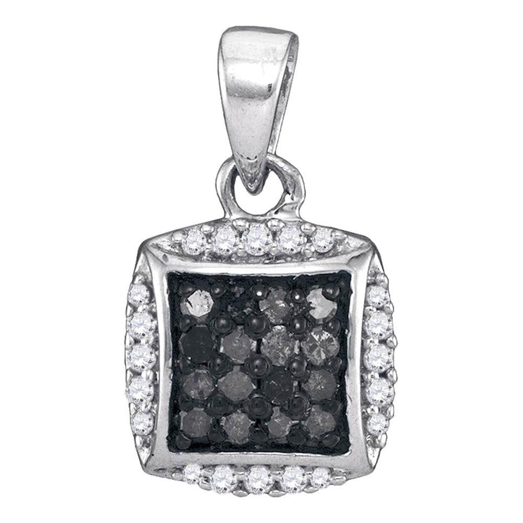 14k White Gold Black Diamond Cluster Fashion Pendant 1/4 Cttw