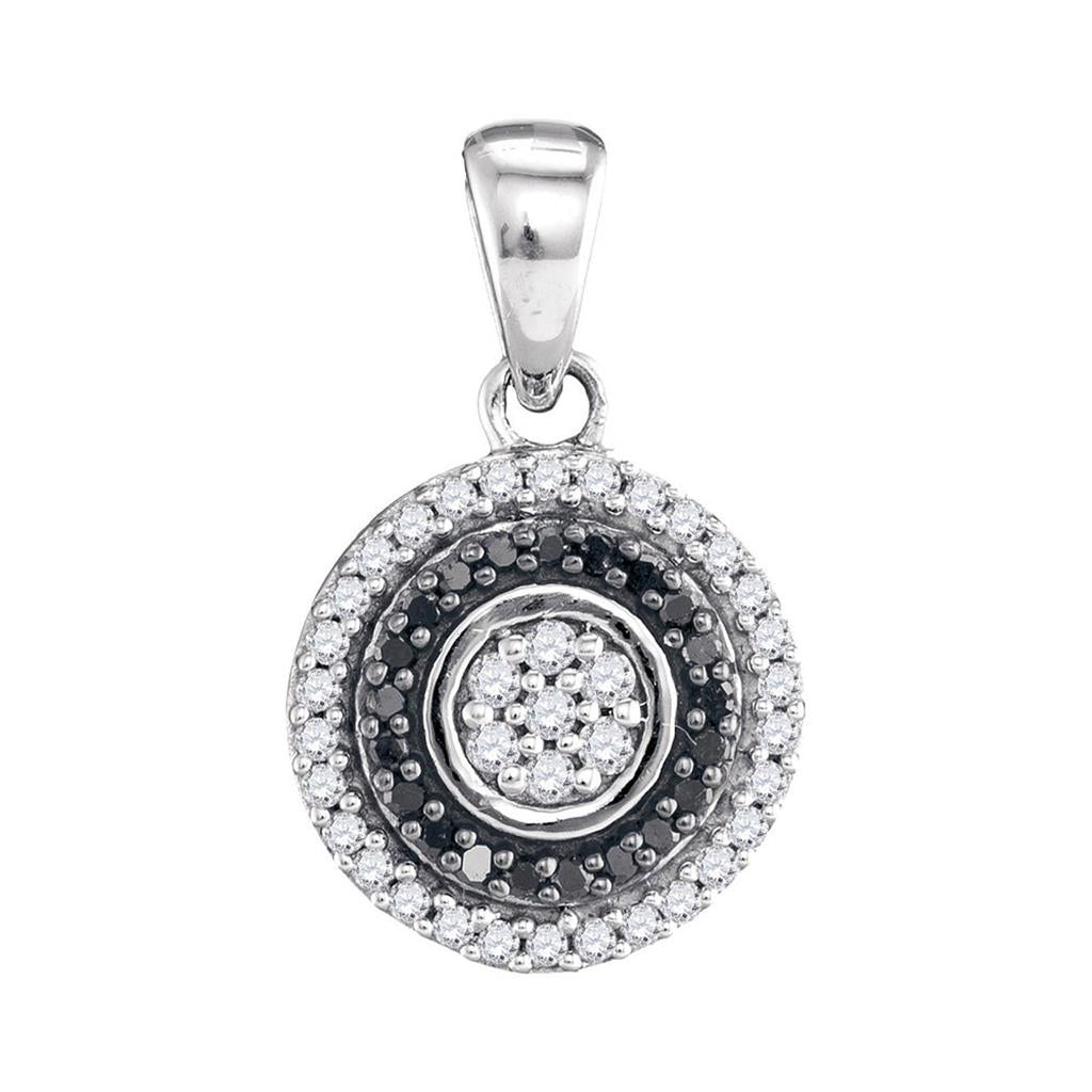 14k White Gold Black Diamond Cluster Fashion Pendant 1/4 Cttw