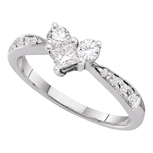 14k White Gold Princess Diamond Heart Bridal Engagement Ring 1/2 Cttw