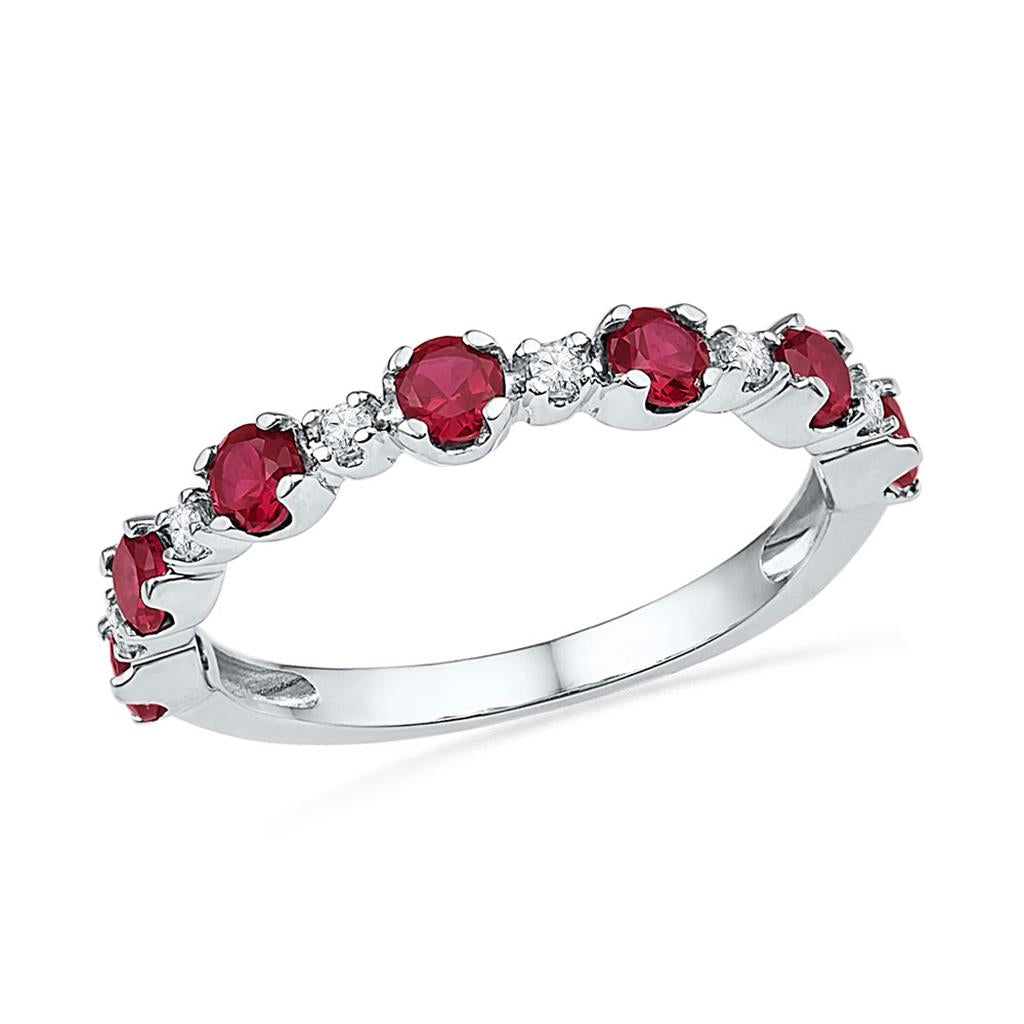 14k White Gold Round Created Ruby Band Ring 1 Cttw