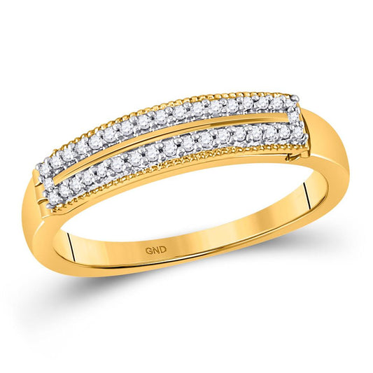 10k Yellow Gold Round Diamond Double Row Band Ring 1/10 Cttw