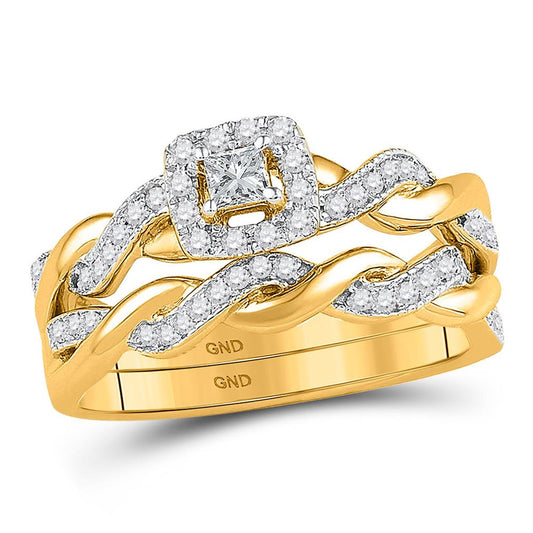 10k Yellow Gold Princess Diamond Bridal Wedding Ring Set 1/3 Cttw