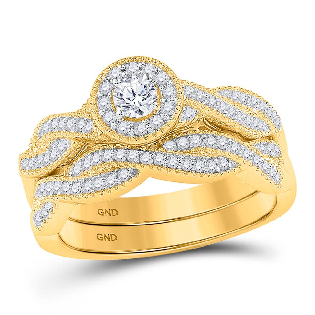 10k Yellow Gold Round Diamond Twist Bridal Wedding Ring Set 1/2 Cttw