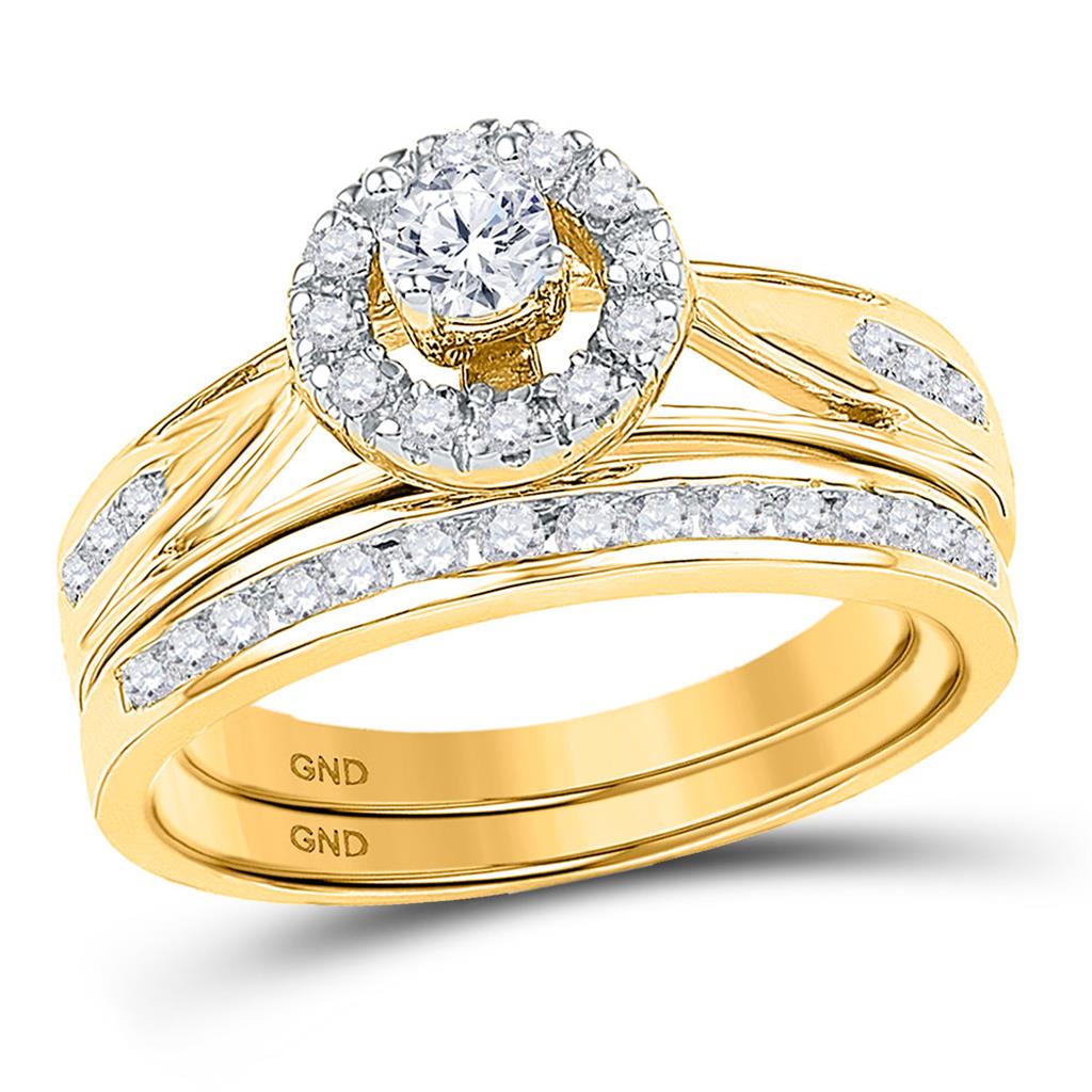 10k Yellow Gold Round Diamond Bridal Wedding Ring Set 1/2 Cttw