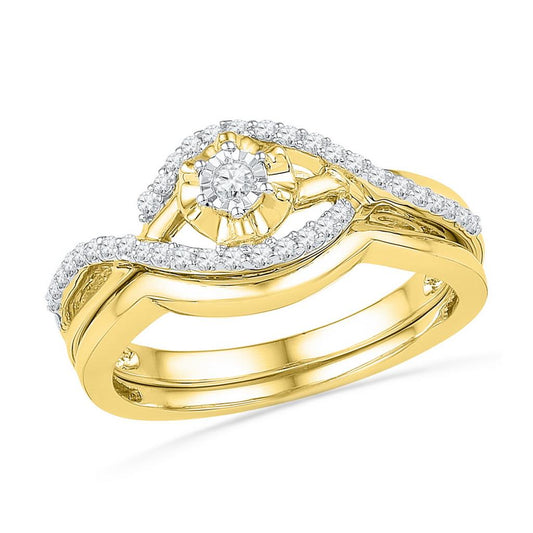 10k Yellow Gold Round Diamond Bridal Wedding Ring Set 1/4 Cttw